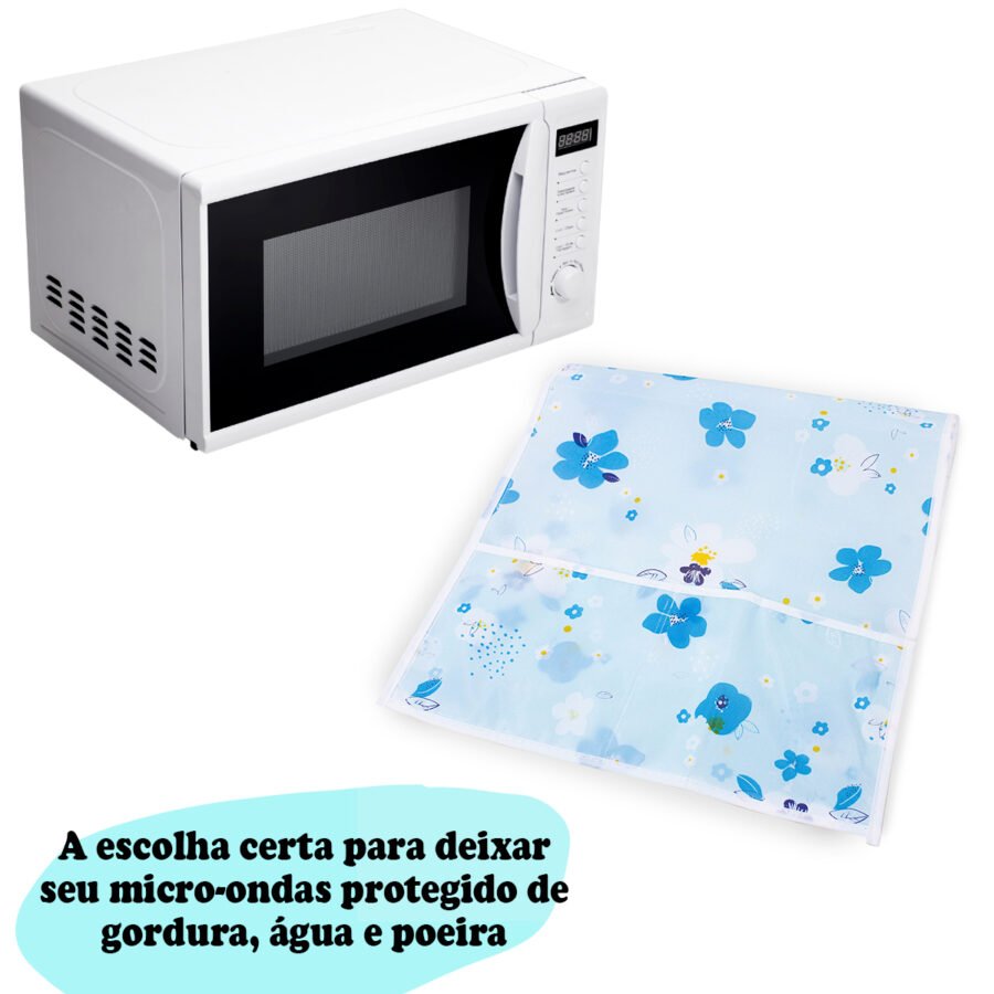 Capa Protetora Para Microondas Forno Eletrico Eletrodomesticos 85x35cm Estampa:Flor Azul - Imagem 2