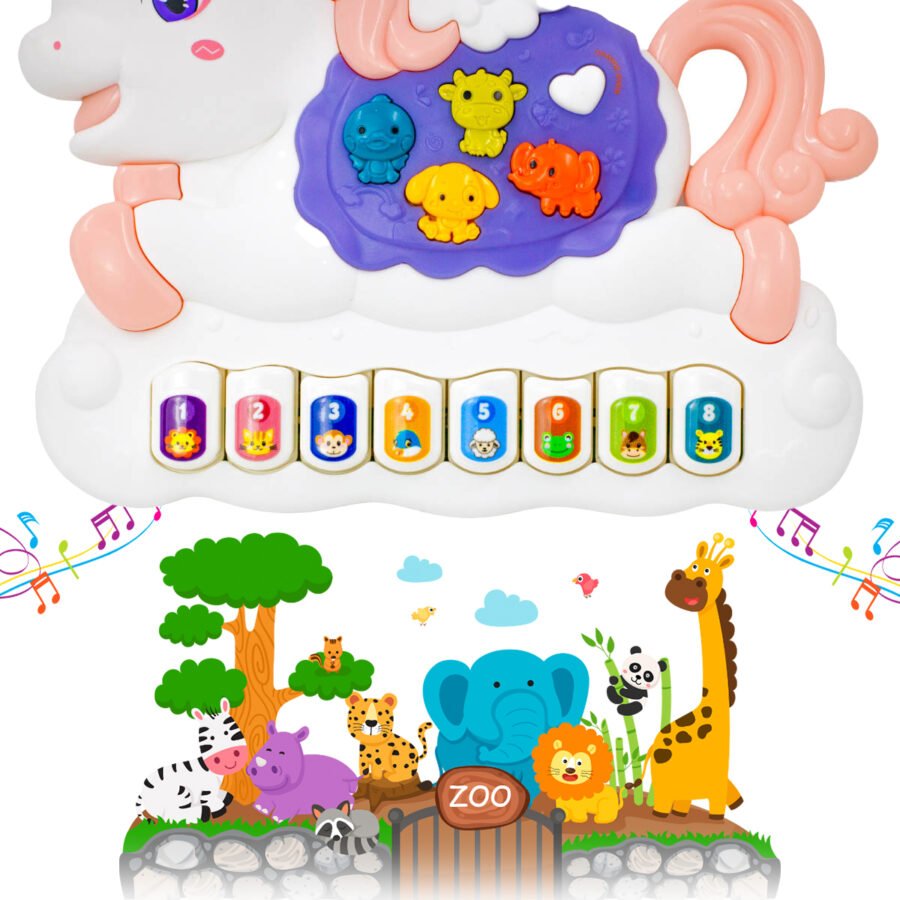 Teclado Piano Musical Bebe Brinquedo Infantil Divertido Som De Animais Unicornio - Imagem 3