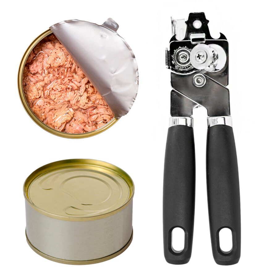 Abridor De Lata Aço Inox Manivela Forte Robusto Cozinha Cor:Preto - Imagem 2