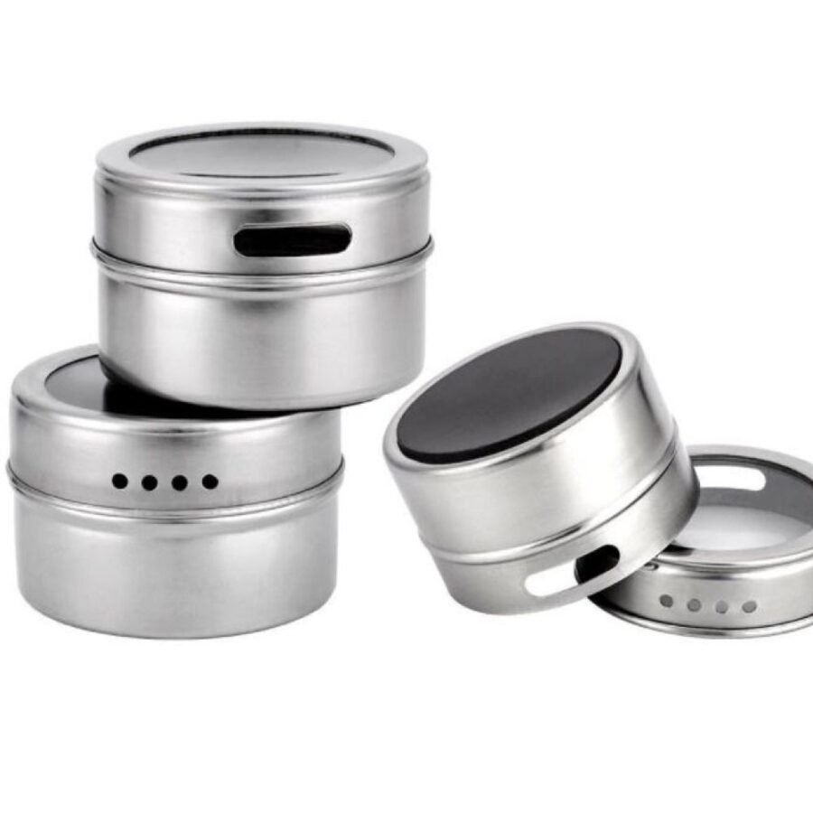 Porta Tempero Magnetico Em Aço Inox 3 Potes Com Suporte - Imagem 4