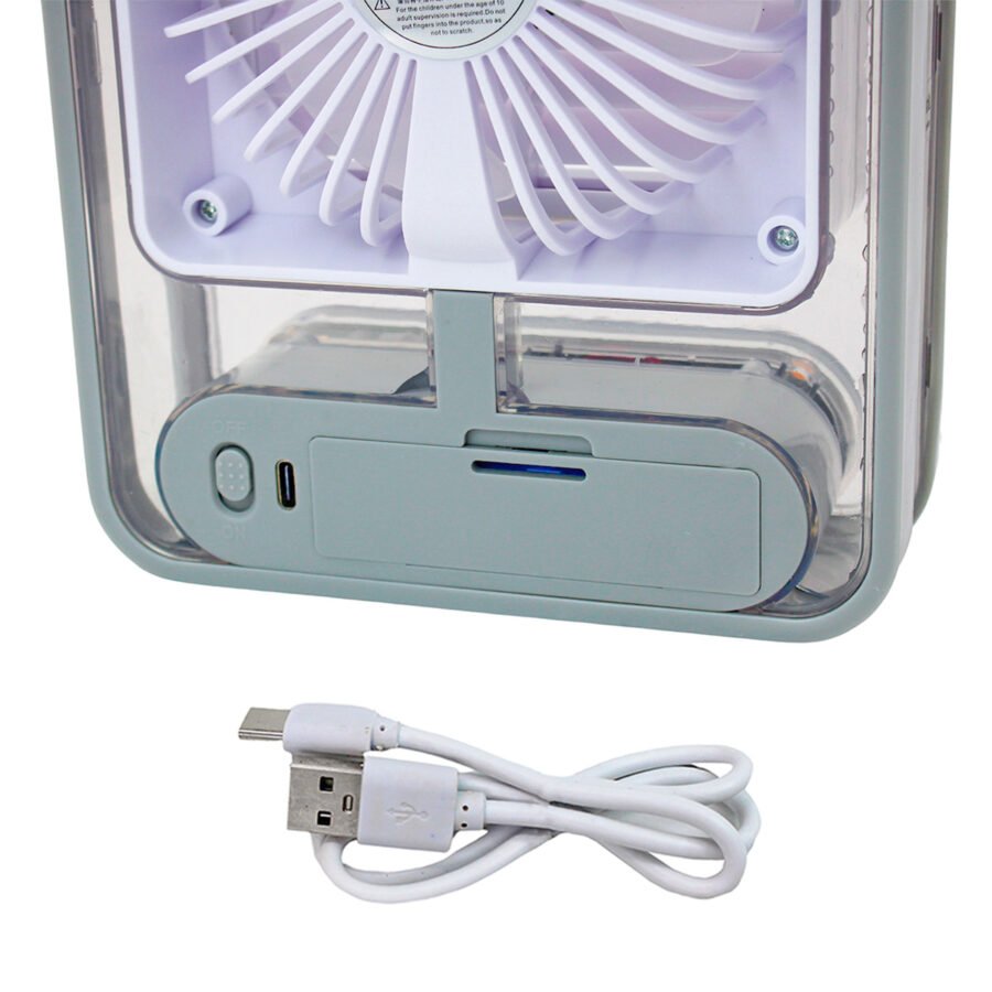 Ventilador Portatil Umidifcador Luminaria USB De Mesa 3 Velocidades Cores:Cinza - Imagem 2