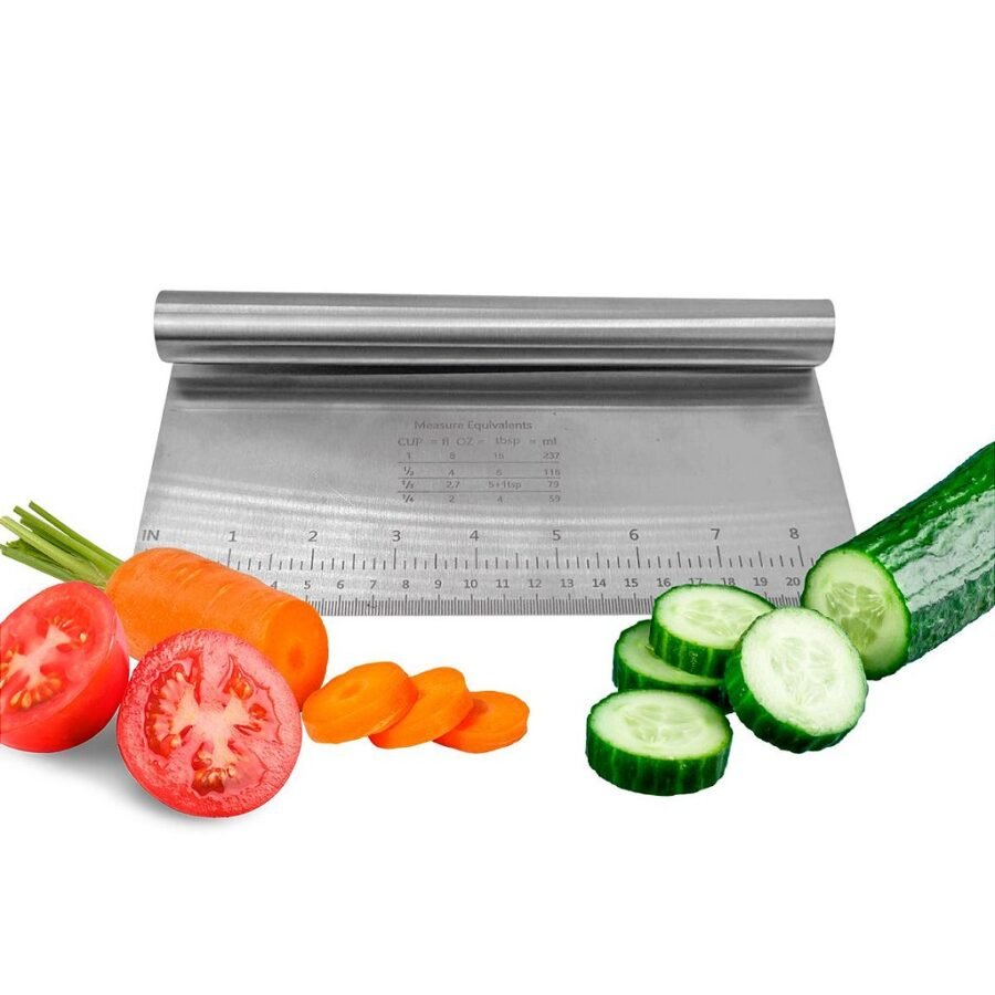 Espatula Inox Cortador Raspador P/ Massas Legumes Pizza Pão Chocolate Com Regua 22cm - Imagem 5