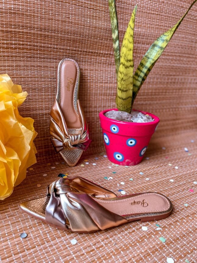Tamanco Feminino Rasteira Nó AM010 Raya Bronze/Dourado