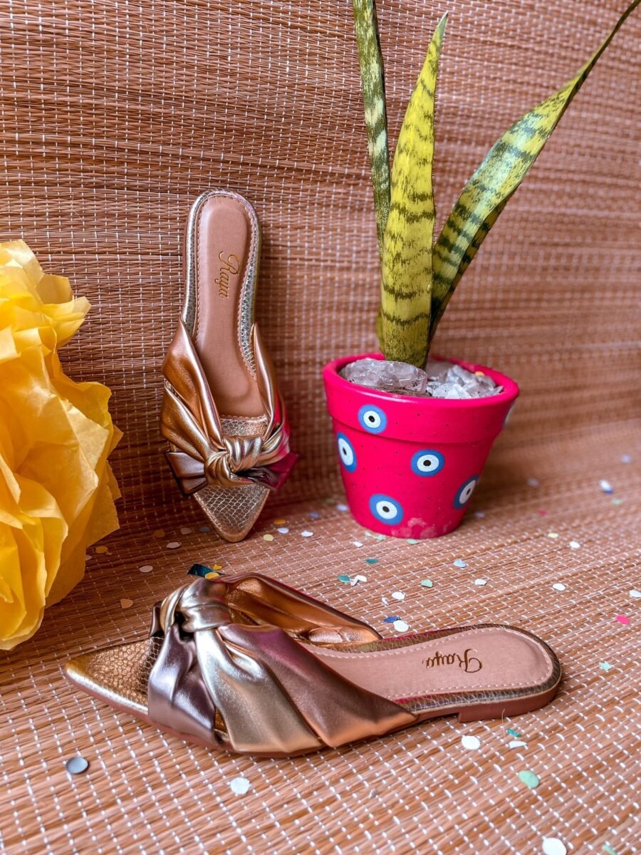 Tamanco Feminino Rasteira Nó AM010 Raya Bronze/Dourado