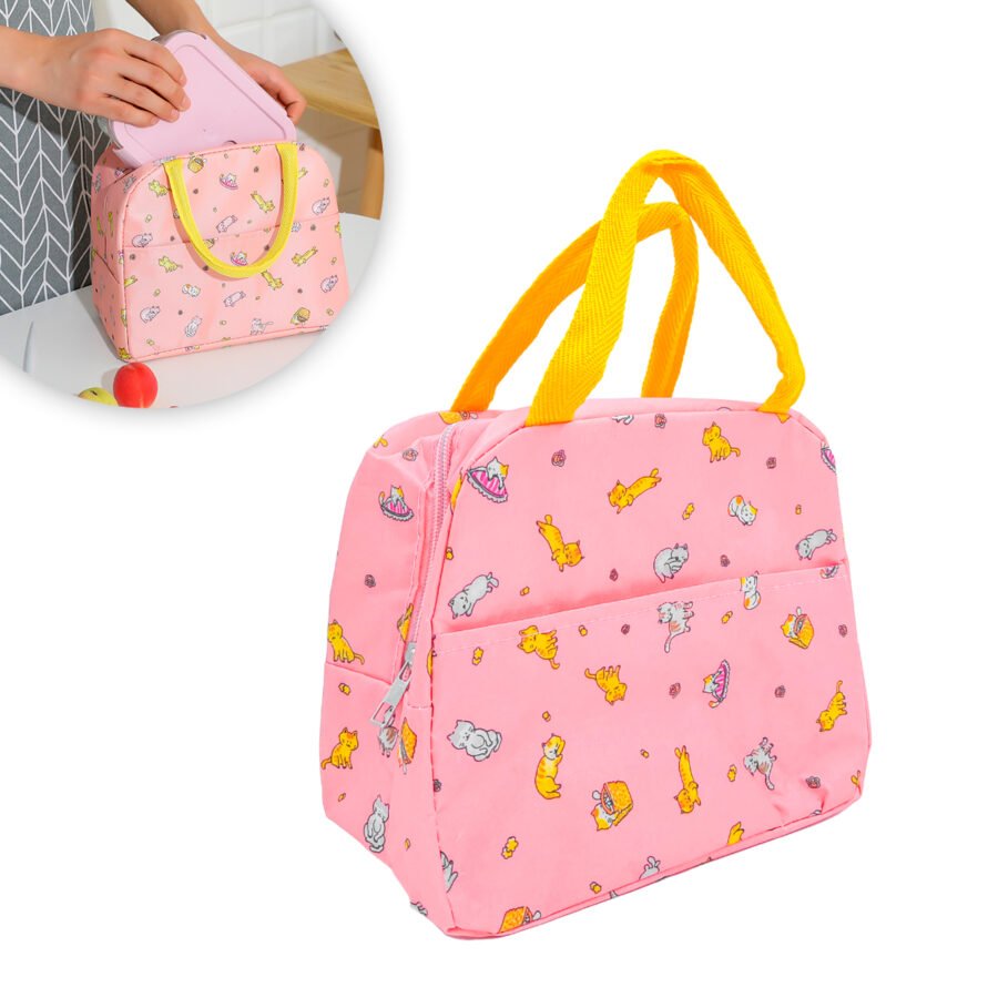 Bolsa Marmita Lancheira Termica Estampada Trabalho Faculdade Estampa:Gatinhos Rosa - Imagem 5