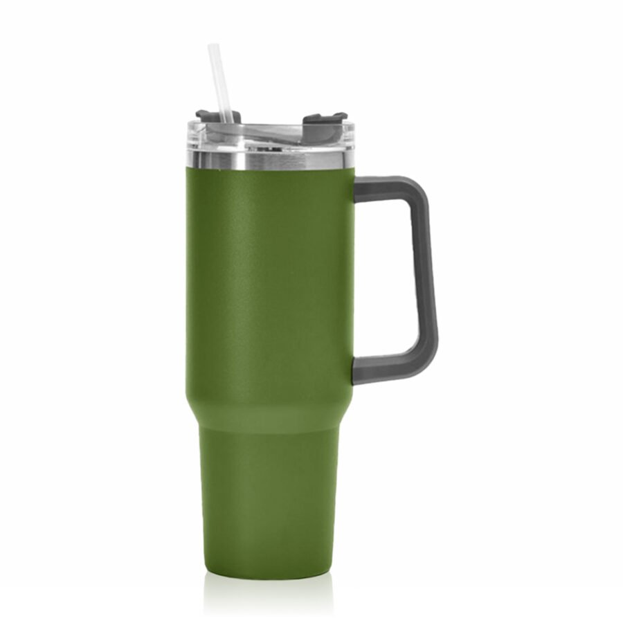Copo Térmico Aço Inox 1200ml Caneca C/ Alça Canudo Água Gelada Quente Cor:Verde