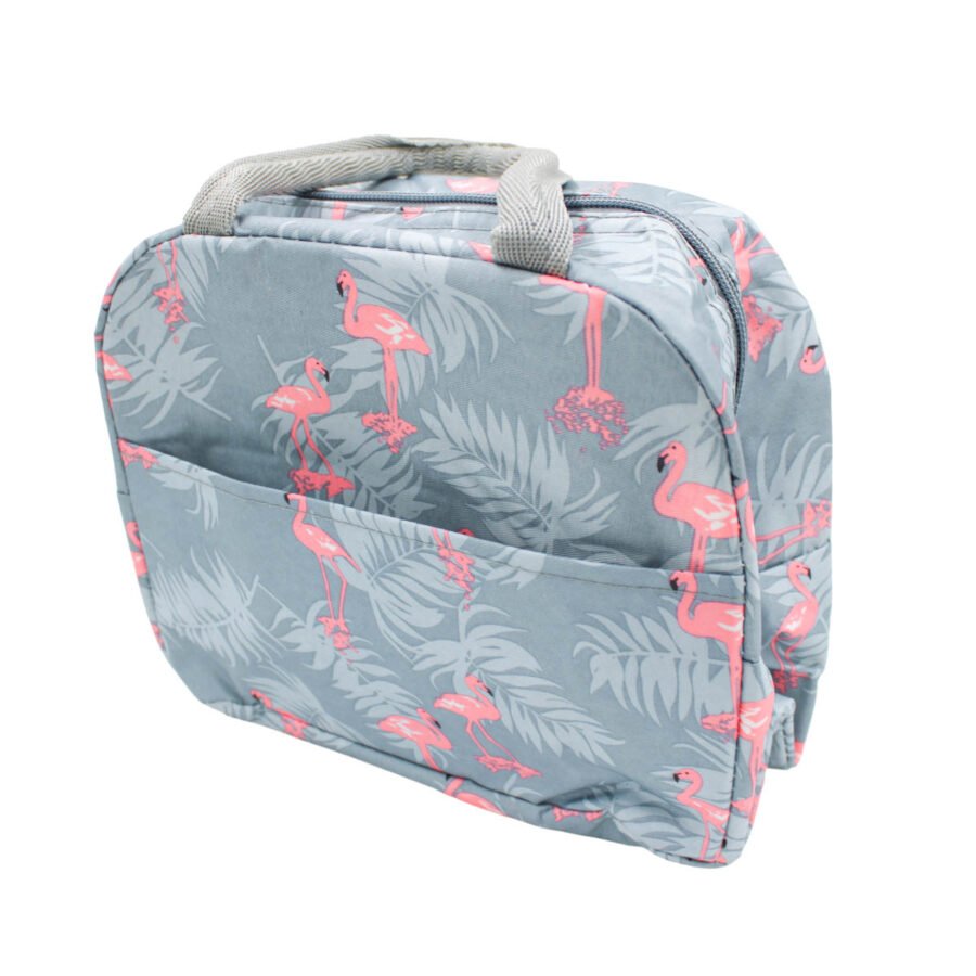 Bolsa Marmita Lancheira Termica Estampada Trabalho Faculdade Estampa:Flamingos Cinza - Imagem 3
