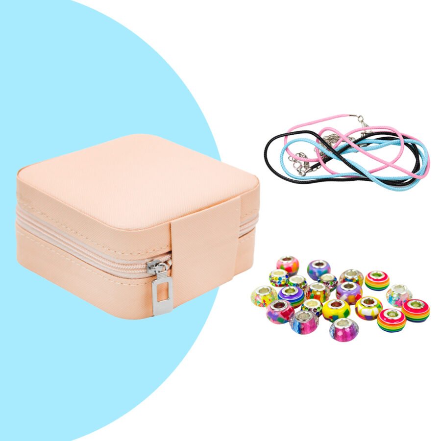 Kit Porta Joias Portatil Viagem Estojo Rosa Com Missangas Pink Cor:Rosa - Imagem 8