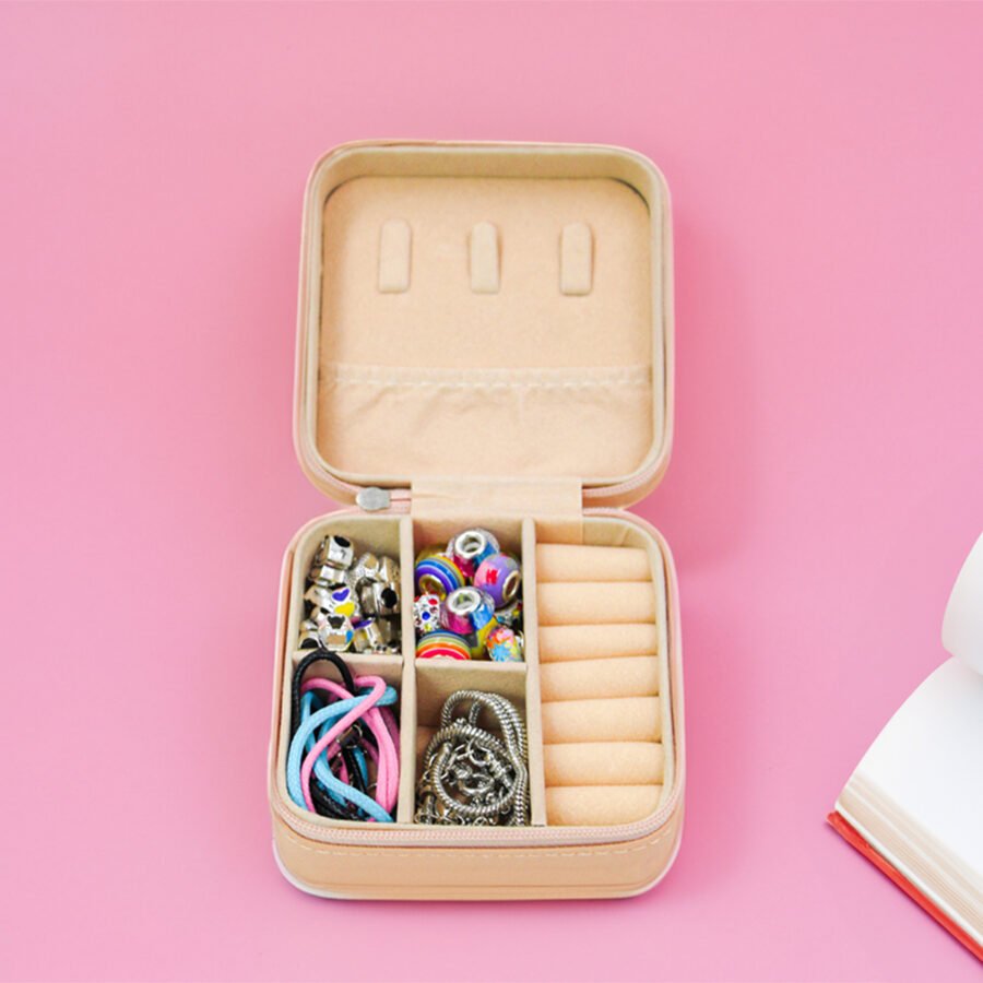 Kit Porta Joias Portatil Viagem Estojo Rosa Com Missangas Pink Cor:Rosa - Imagem 9